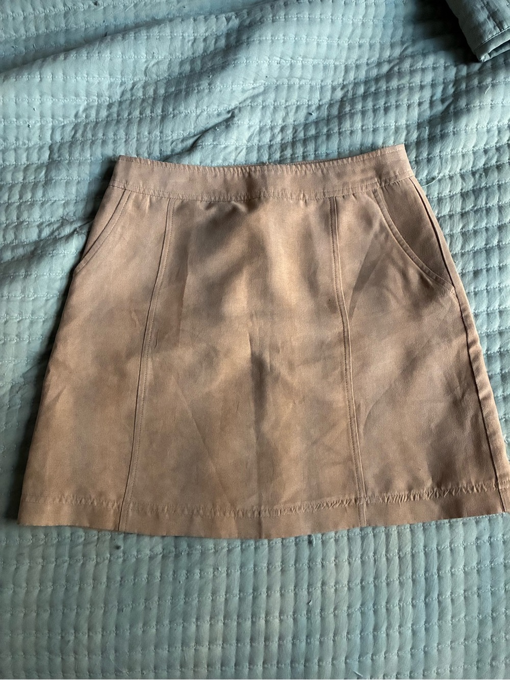 Faux Suede A-Line Tan Mini Skirt